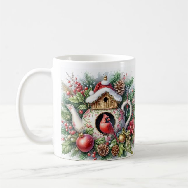 Teapot Birdhouse Cardinal 3 Coffee Mug (Left)