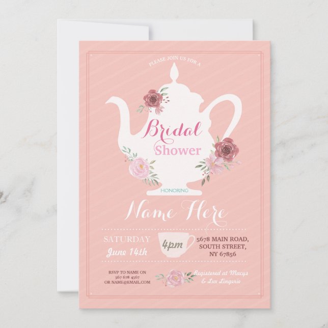 Teapot Bridal Shower Afternoon Tea Party Brunch  Invitation (Front)