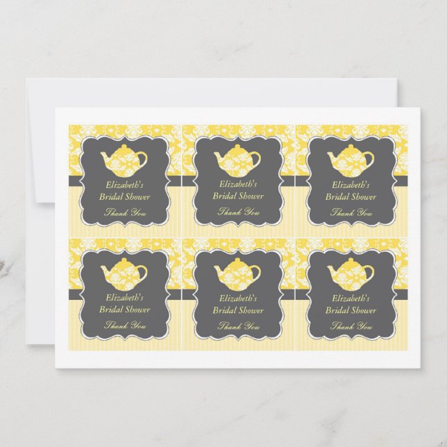Teapot Bridal Shower Favour Tags Invitation (Front)
