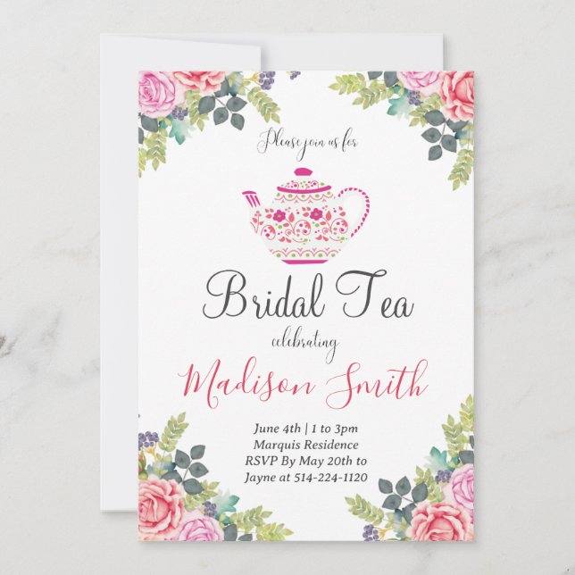 Teapot Bridal Shower Tea Party Invitation  (Front)