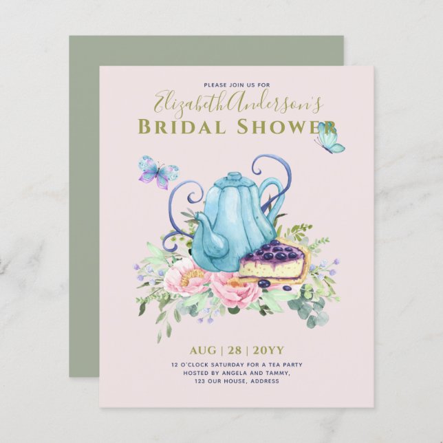 Teapot Bridal Shower Teatime Afternoon Tea Invites (Front/Back)