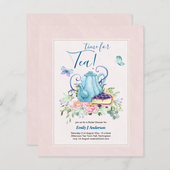 Teapot Bridal Shower Teatime Afternoon Tea Invites (Front/Back)