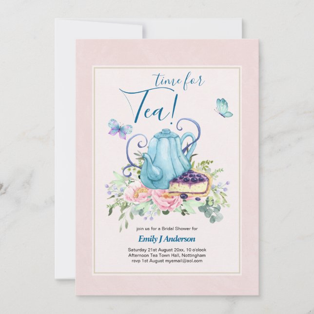 Teapot Bridal Shower Teatime Afternoon Tea Invites (Front)