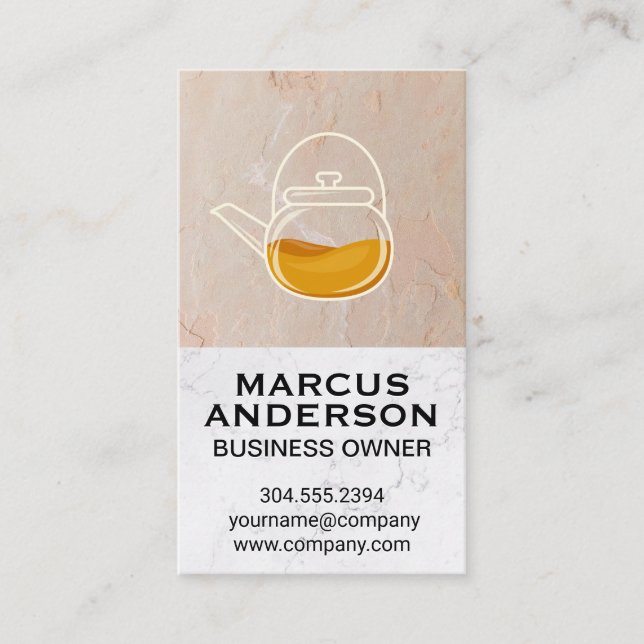Teapot | Clay Texture Wall White Marble Business Card (Front)