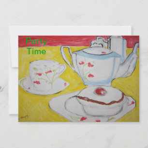 Teapot, Cup and Cake Party Time Invitation