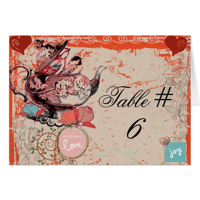 Teapot Fantasy Grunge Custom Table Number Cards (Front Horizontal)