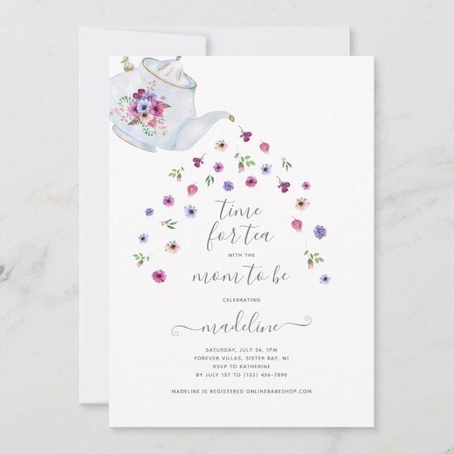 Teapot Floral Baby Shower Tea Party Invitation (Front)