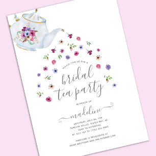 Teapot Floral Bridal Shower Tea Party Invitation