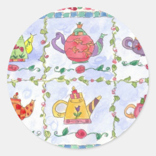 Teapot Flower Sampler Round Sticker