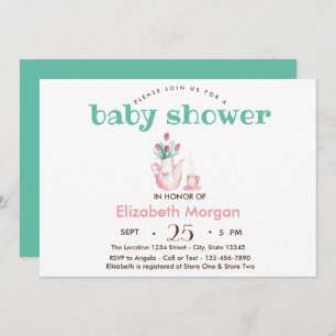  Teapot Flowers Baby Shower Invitation