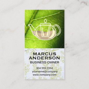 Teapot Green Leaf Herbal Branches Business Card