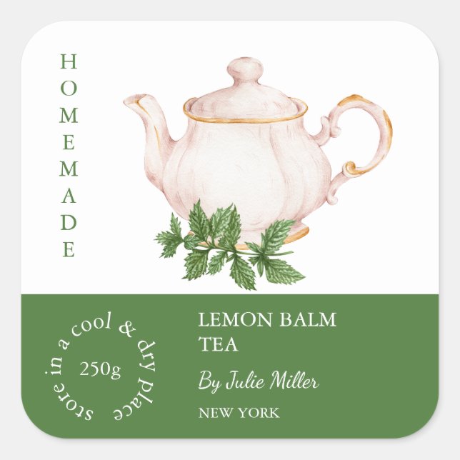 Teapot Lemon Balm Tea Label (Front)