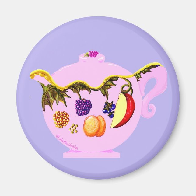 Teapot Magnet With Fruit And Leaves (Front)
