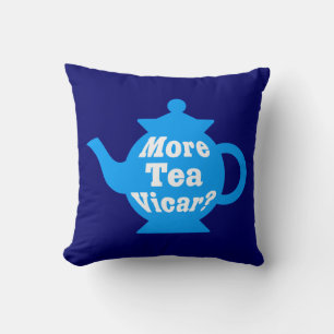 Teapot - More tea Vicar?  Bl & Wh on Dp Navy Cushion