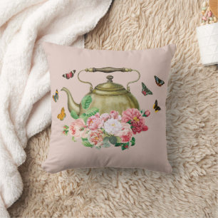 Teapot Party Pink Floral & Butterflies Kettle Cushion