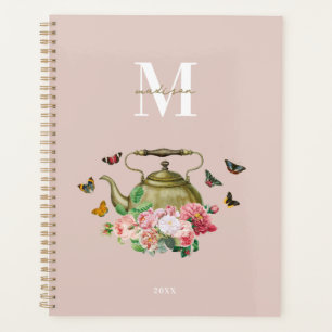 Teapot Party Pink Floral & Butterflies Monogram Planner