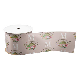 Teapot Party Pink Floral & Butterflies Monogram Satin Ribbon
