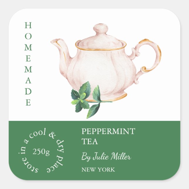 Teapot Peppermint Tea Label (Front)