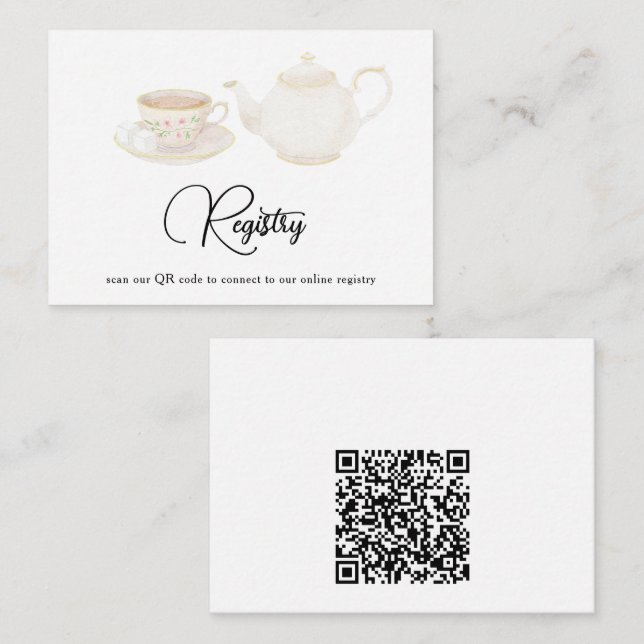 Teapot QR Code Bridal Shower Registry  Enclosure Card (Front/Back)