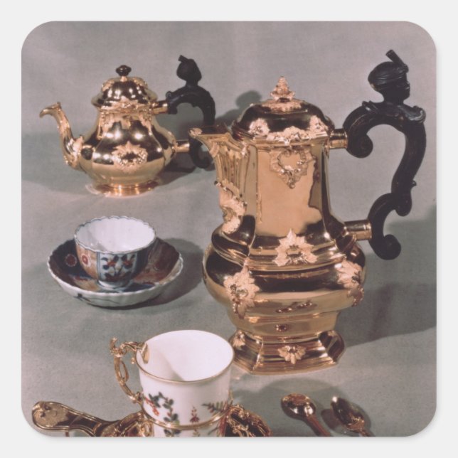 Teapot, sugar bowl, chocolate pot and mug square sticker (Front)