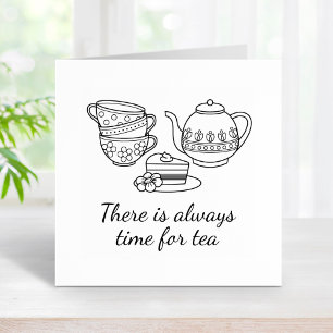 Teapot, Teacups, and Cake Quote Rubber Stamp