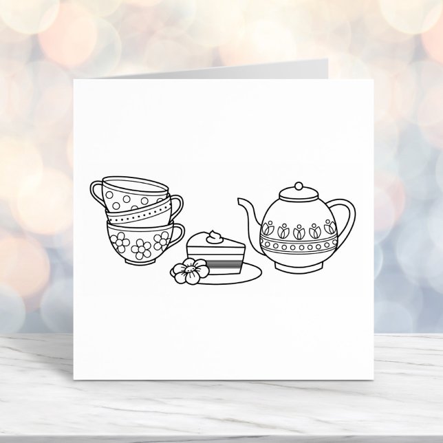 Teapot, Teacups, and Cake Self-inking Stamp (Creator Uploaded)