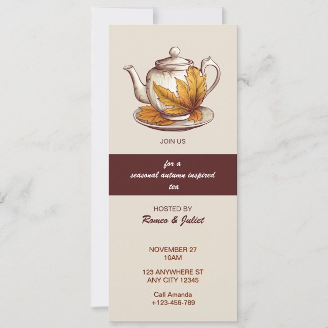 Teapot Thanksgiving Tea Party Invitation (Front)