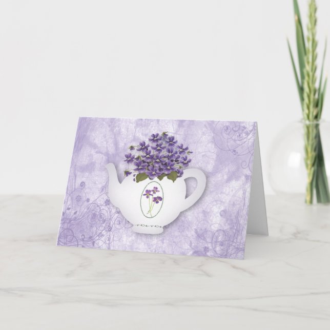 Teapot Violets Large Font Birthday Card  (Front)