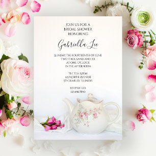 Teapot with Pink Roses Bridal Shower Invitation