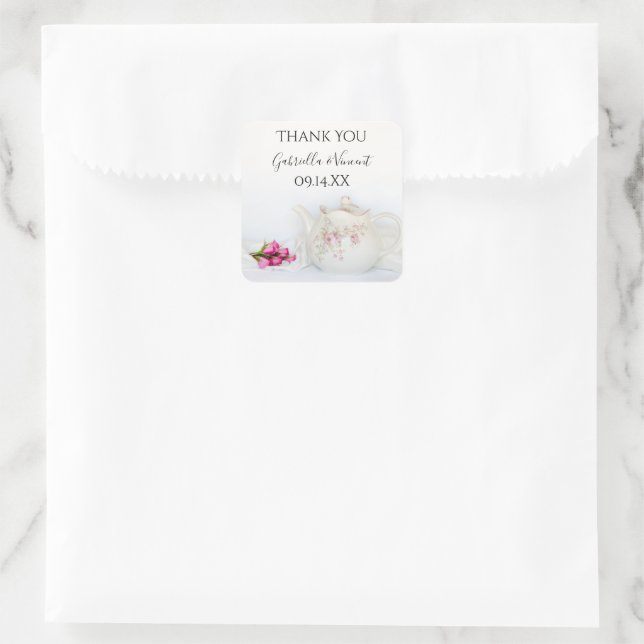 Teapot with Pink Roses Thank You Favour Tag (Bag)