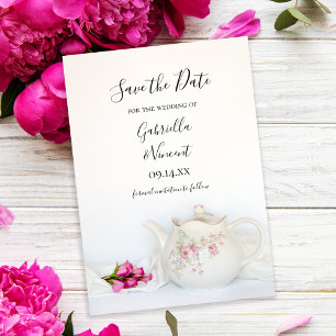 Teapot with Pink Roses Wedding Save the Date