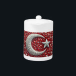 Teapot with Turkish Colours Design<br><div class="desc">Add a touch of Turkish pride to your tea time with our teapot featuring the Türkiye flag colours, enhanced with glittering gemstone highlights in a 3D vibrant design! This elegant teapot showcases the bold red and white of the Türkiye flag, with dazzling gemstone accents that bring the flag's colours to...</div>