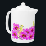 Teapot : Yellow Canaries Within Pink Daisies<br><div class="desc">Drawing's  :
   Yellow Canaries within Pink Daisies</div>