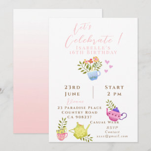 Teapots and Cups Birthday Announcement