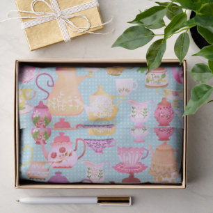 Teapots and Cups Blue Tissue Paper