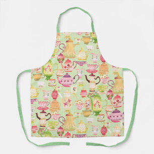 Teapots and Cups Green Kitchen Towels Apron