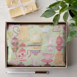 Teapots and Cups Green Tissue Paper