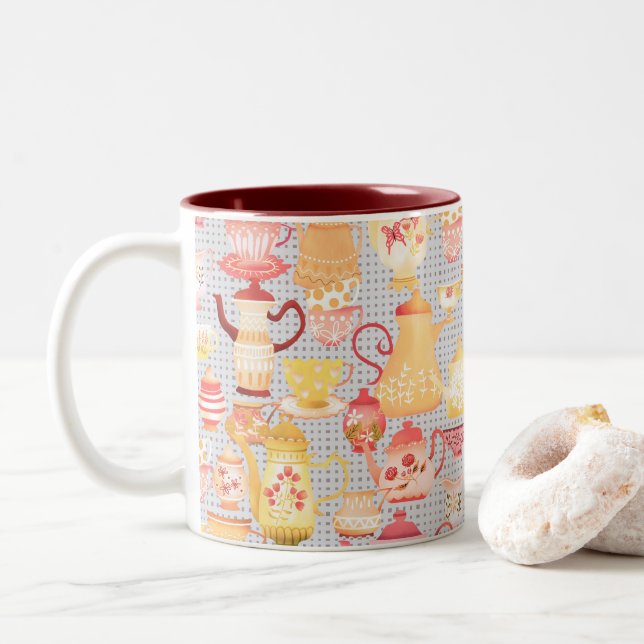 Teapots and Cups Grey  (With Donut)