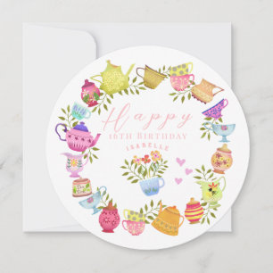 Teapots and Cups White Birthday Holiday Card