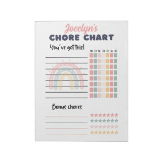 Tear away Chore chart, with name boho rainbow Notepad