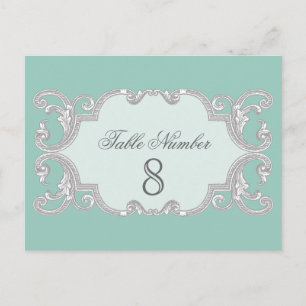 Tear Drop Lace, Aqua Blue Table Number Cards