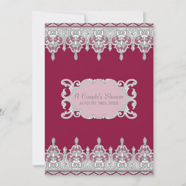 Tear Drop Lace, Burgundy Red - Couple's Shower Invitation (Front)