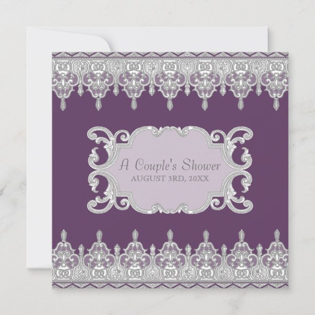 Tear Drop Lace, Lavender & Grey - Bridal Shower Invitation (Front)