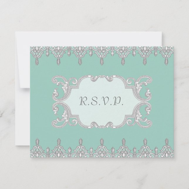 Tear Drop Lace, Light Aqua Blue - Wedding Invite (Front)