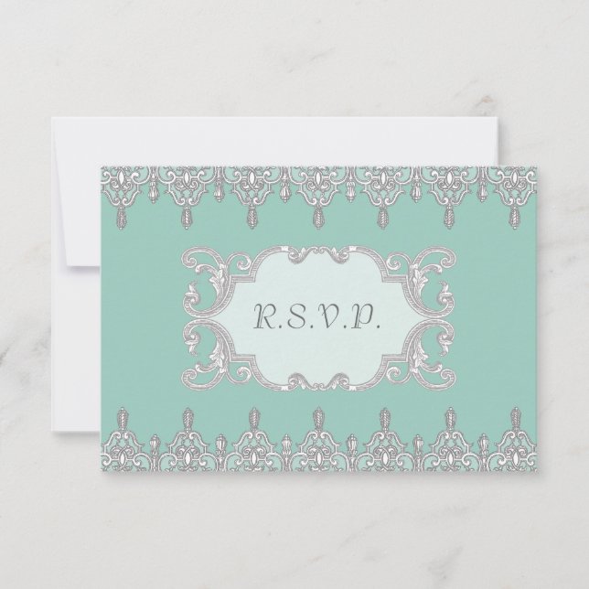 Tear Drop Lace, Light Aqua Blue - Wedding Invite (Front)