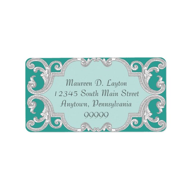 Tear Drop Lace, Teal Blue Matching Address Labels (Front)