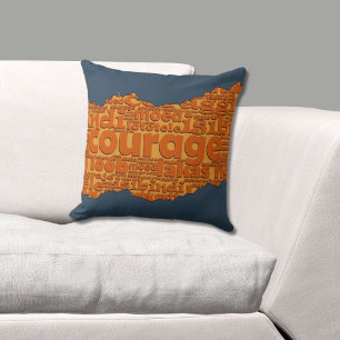Tear Effect Courage Word Pattern Orange & Blue Cushion