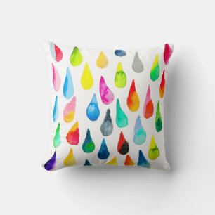 Teardrops watercolor colourful whimsical cushion