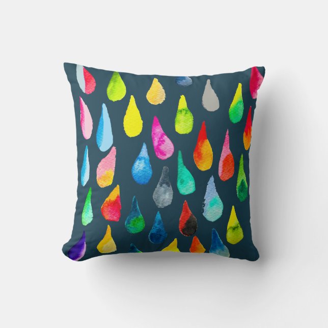 Teardrops watercolor colourful whimsical cushion (Front)