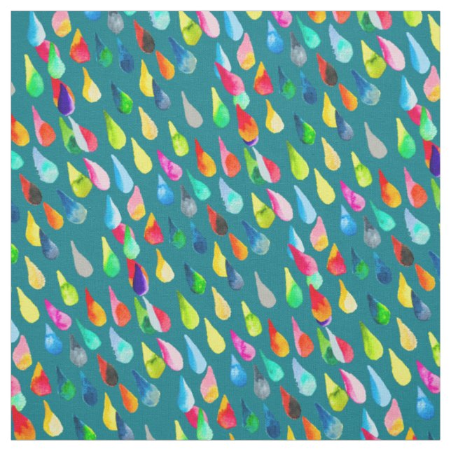 Teardrops watercolor colourful whimsical fabric (Swatch)